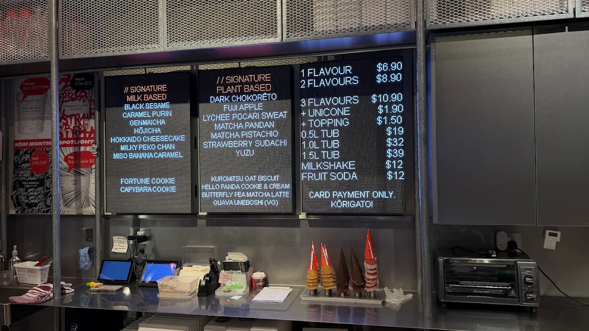 Menu, Kōri Ice Cream CBD