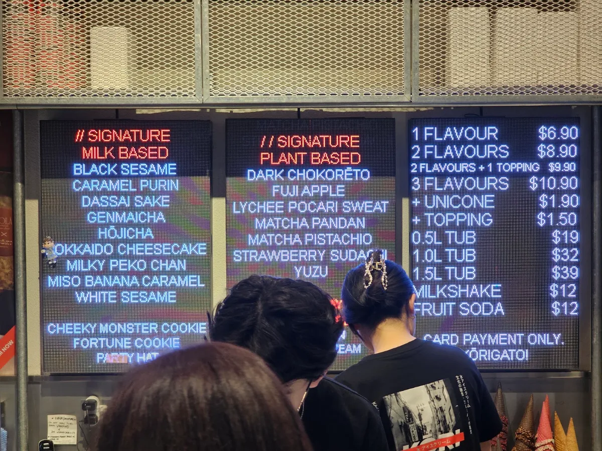 Menu, Kōri Ice Cream CBD