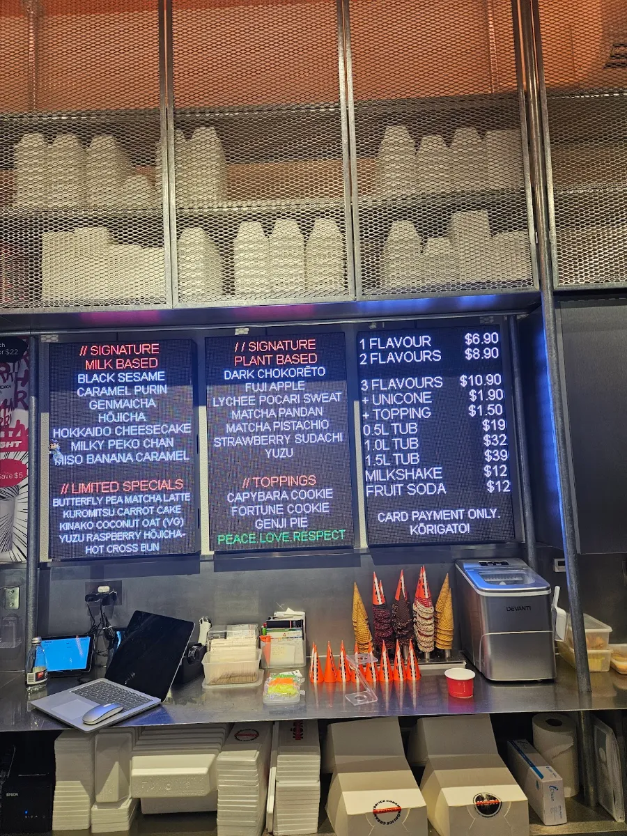 Menu, Kōri Ice Cream CBD