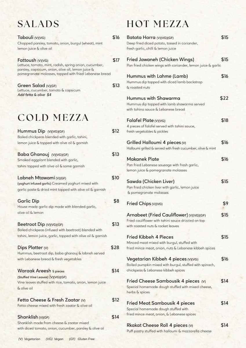 Menu, Soul Beirut