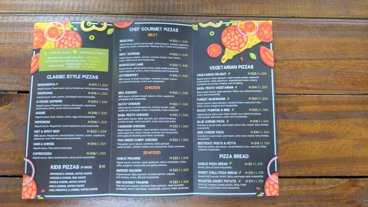 Menu, G'House Pizzeria - Pizza, Pasta & Risotto