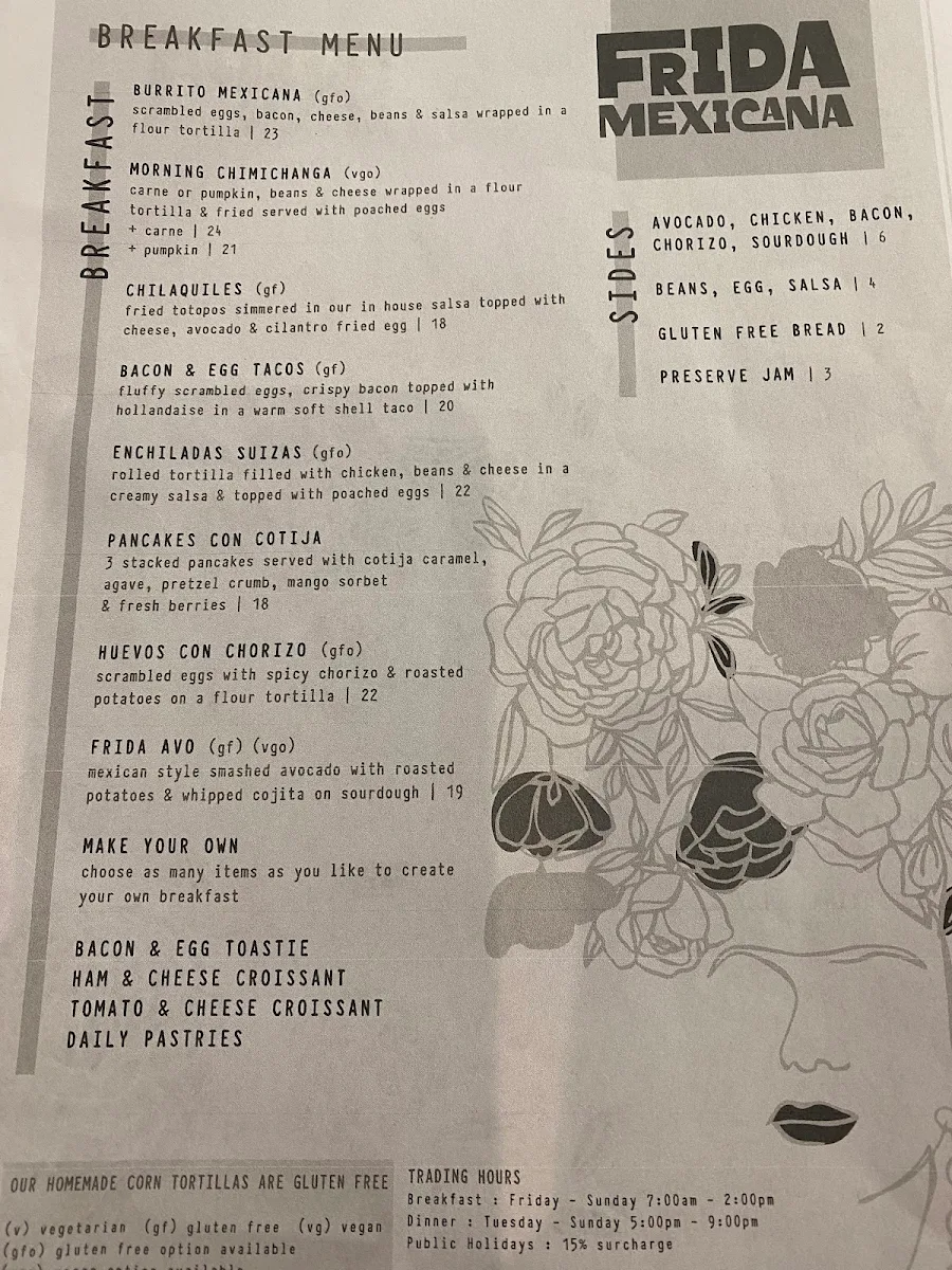 Menu, Frida Mexicana