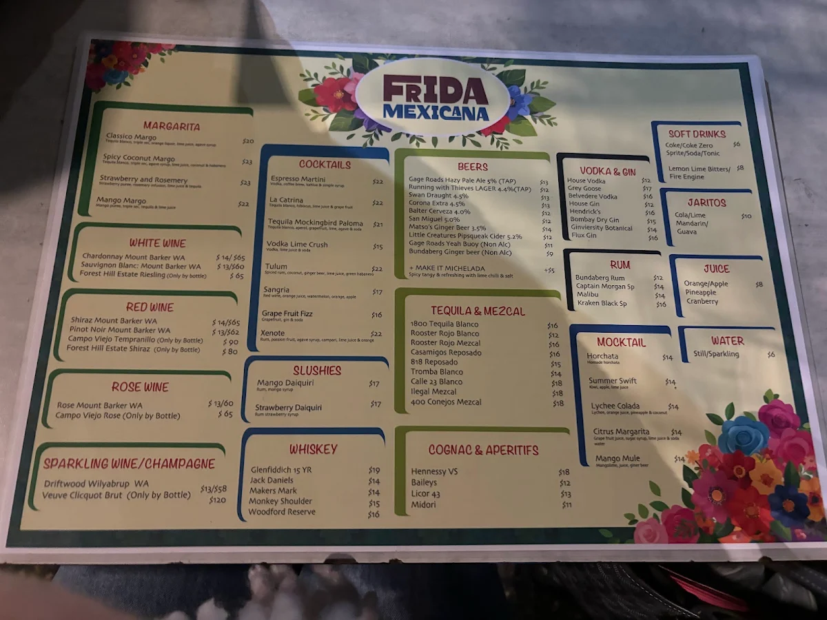 Menu, Frida Mexicana