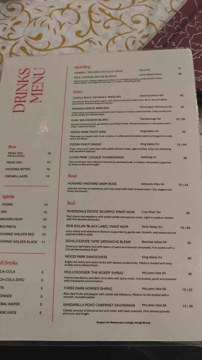 Menu, Supper Inn
