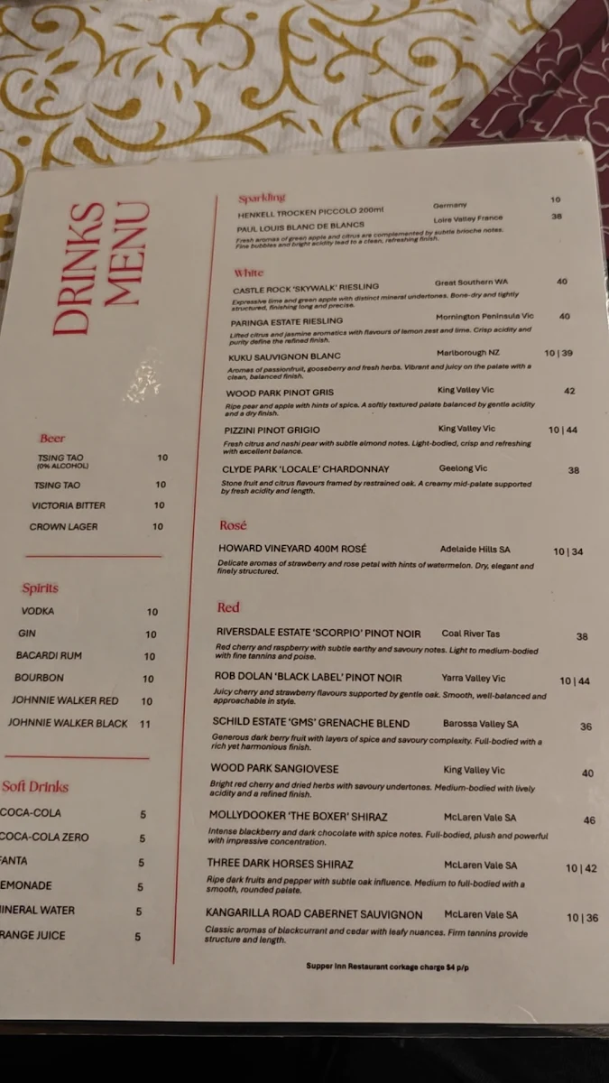 Menu, Supper Inn