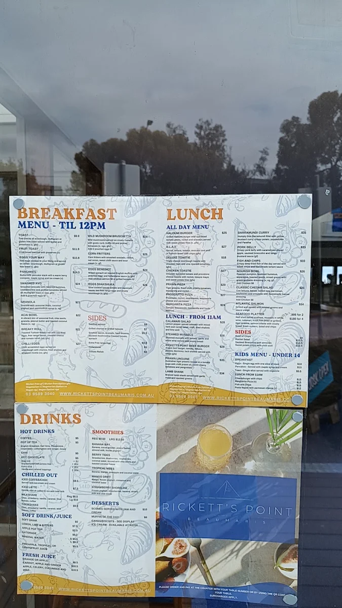 Menu, Rickett's Point Beaumaris