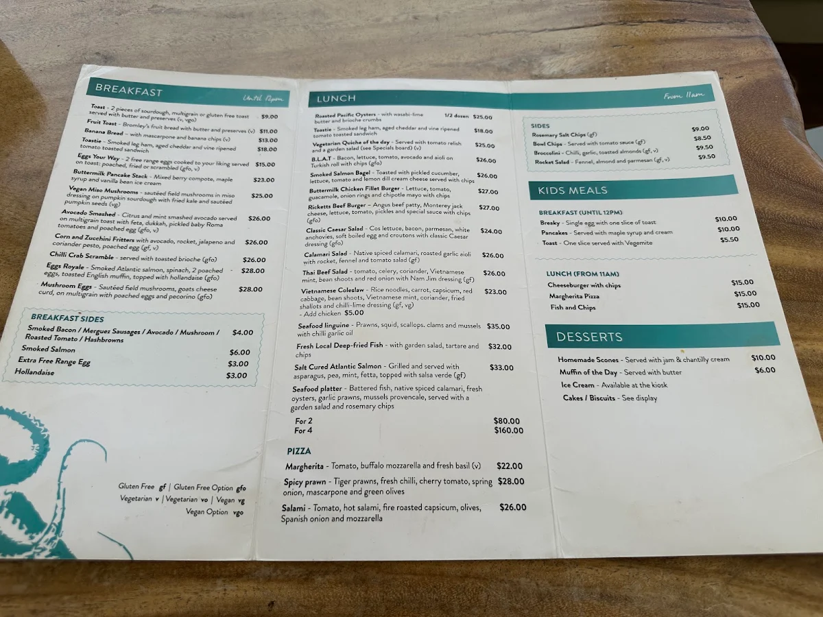 Menu, Rickett's Point Beaumaris