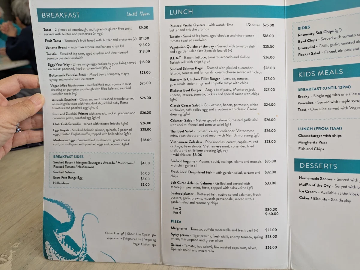 Menu, Rickett's Point Beaumaris