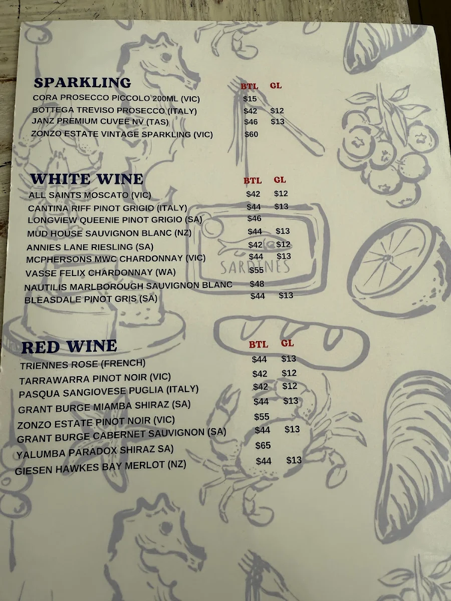 Menu, Rickett's Point Beaumaris