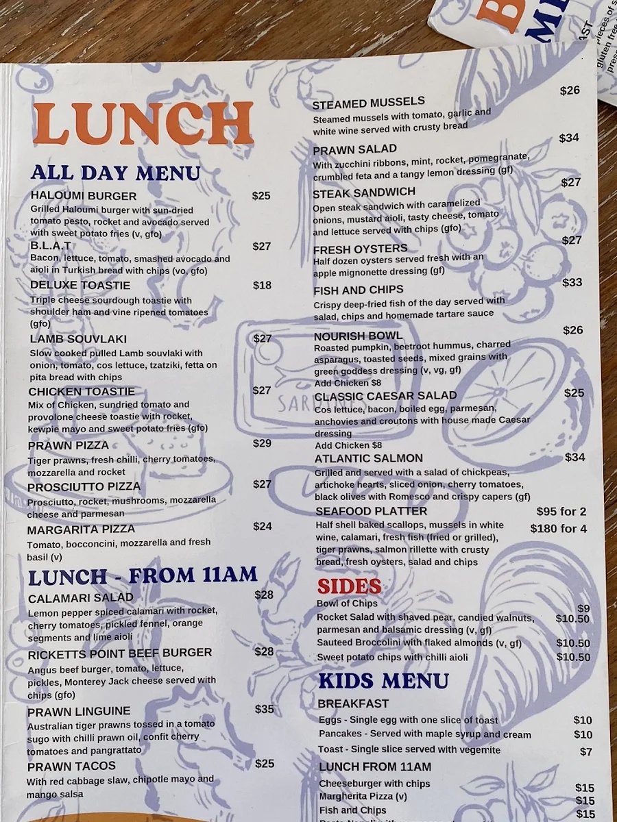 Menu, Rickett's Point Beaumaris