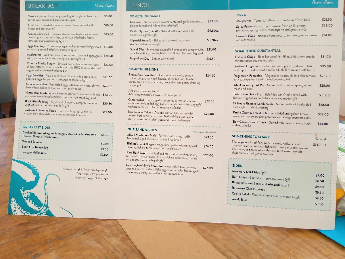 Menu, Rickett's Point Beaumaris