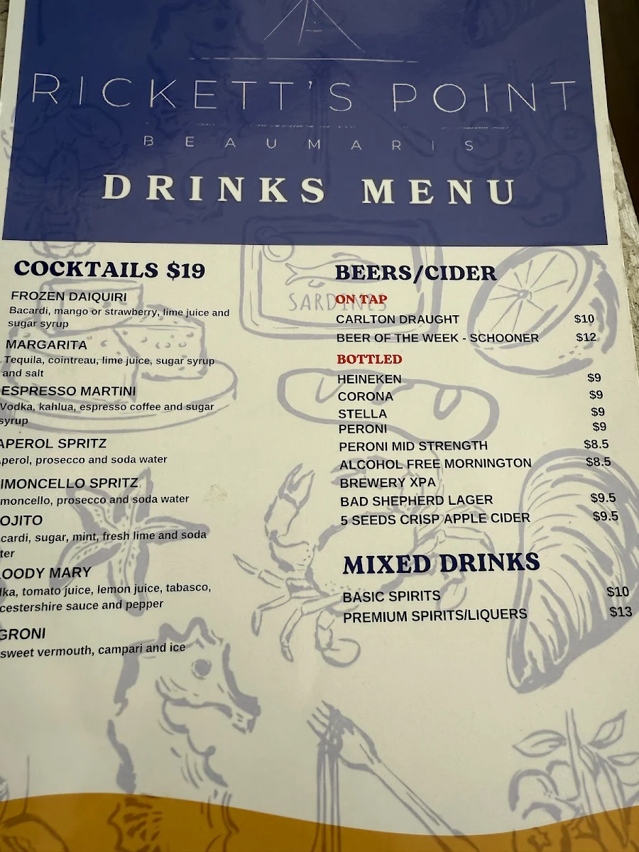 Menu, Rickett's Point Beaumaris