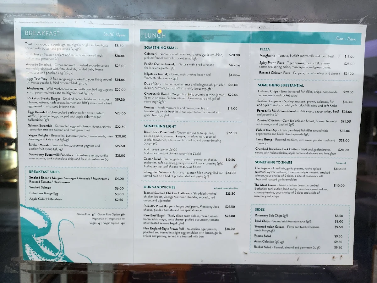 Menu, Rickett's Point Beaumaris