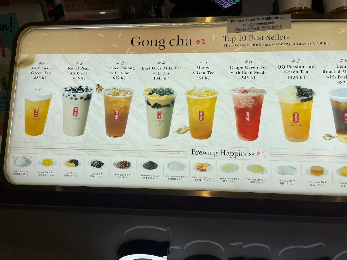 Menu, Gong Cha Calamvale