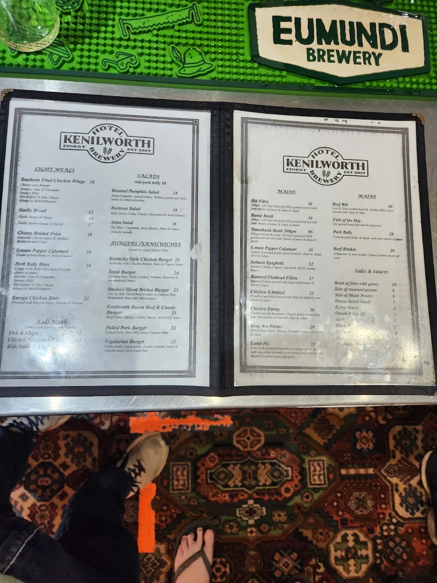 Menu, Kenilworth Hotel & Brewery