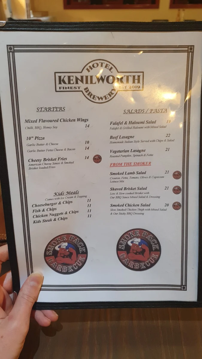 Menu, Kenilworth Hotel & Brewery