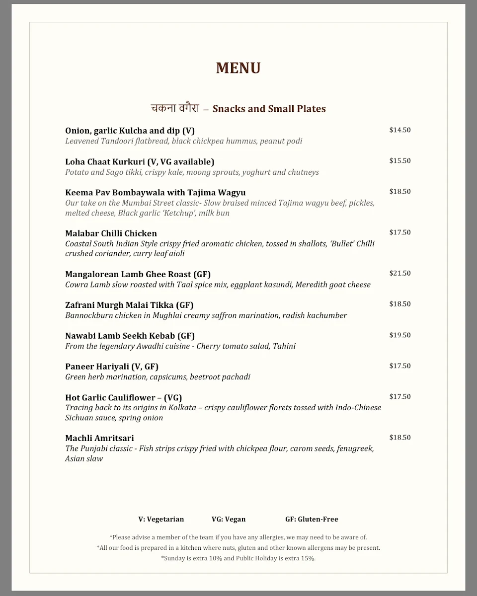 Menu, Loha