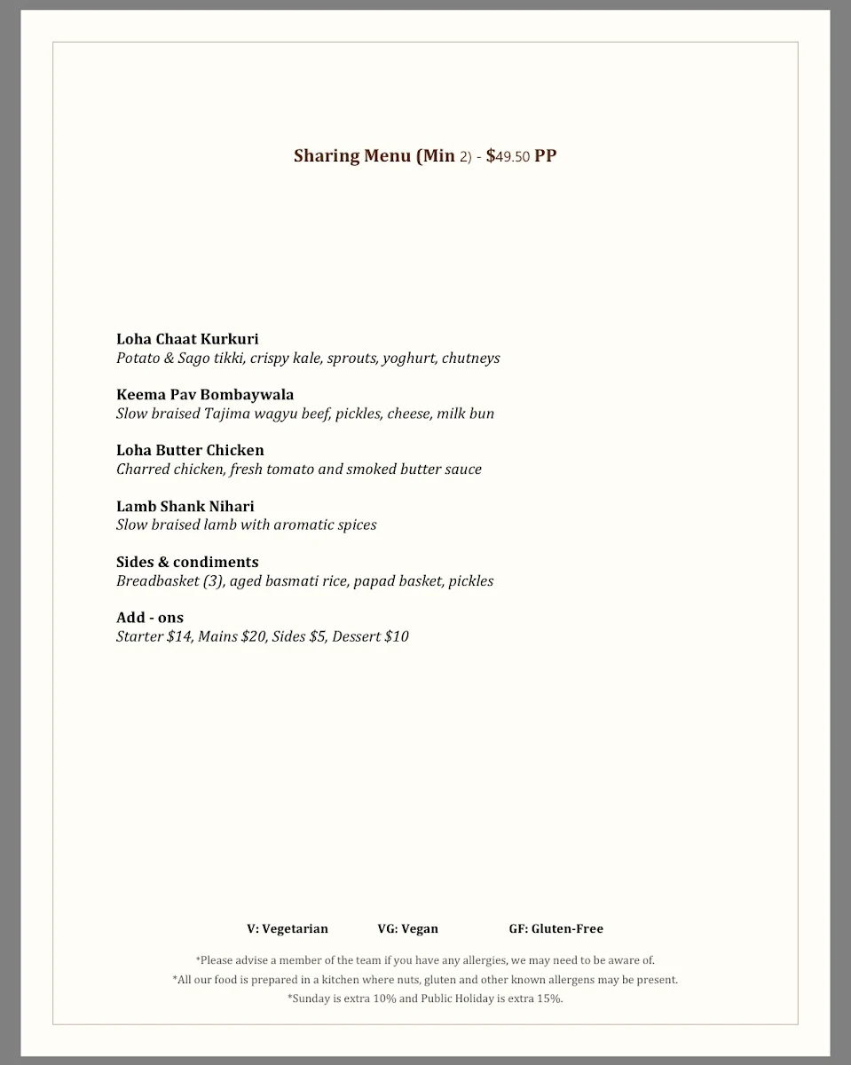Menu, Loha