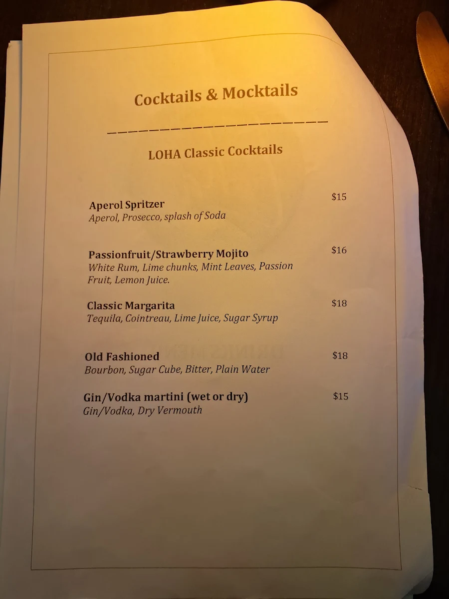 Menu, Loha