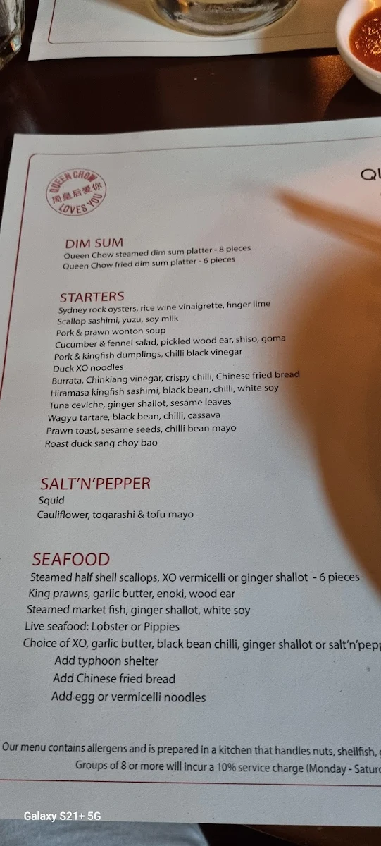 Menu, Queen Chow Enmore