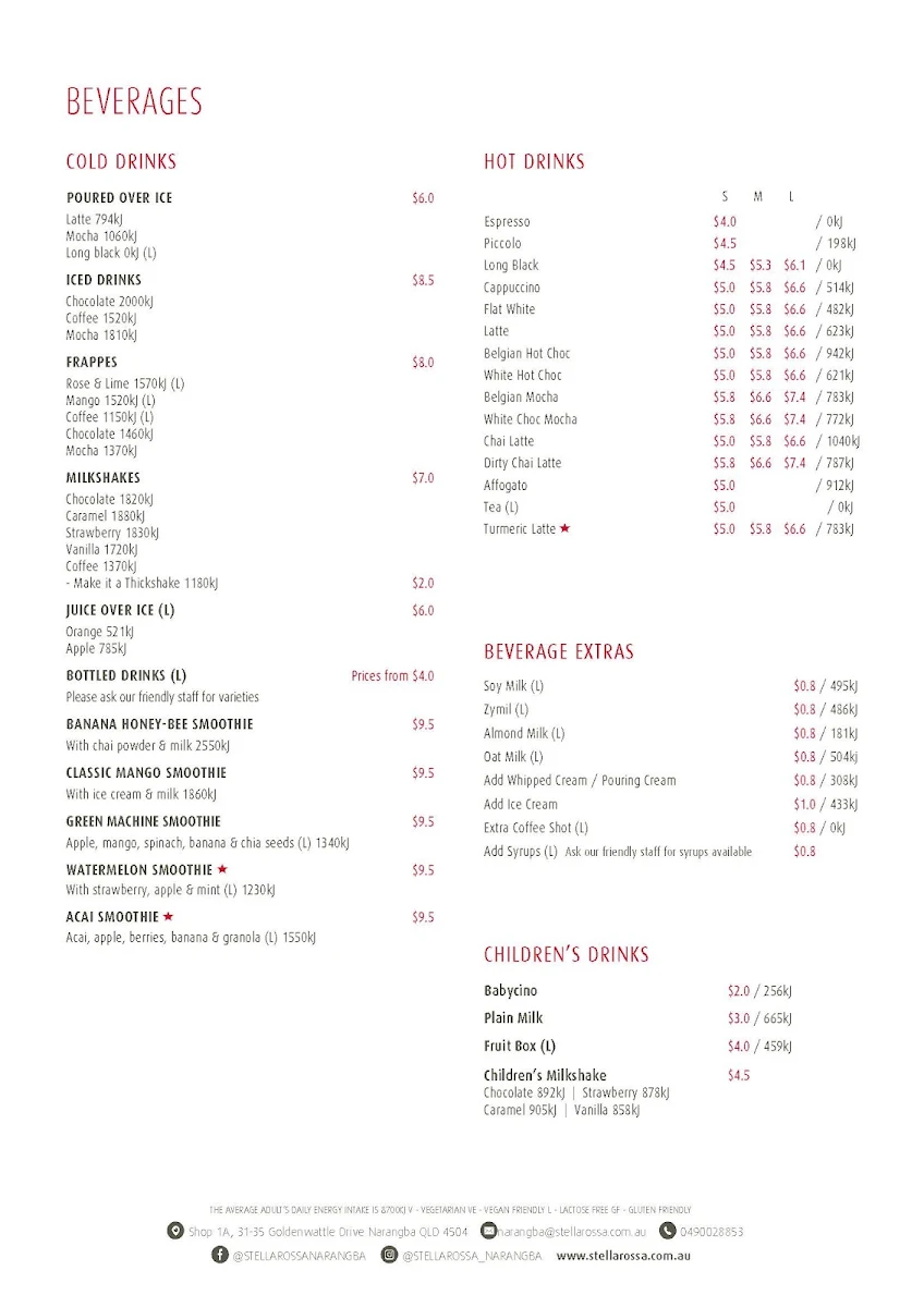Menu, Stellarossa Narangba