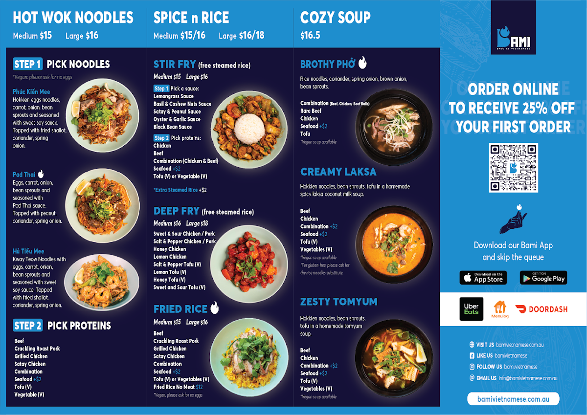 Menu, Bami Kitchen