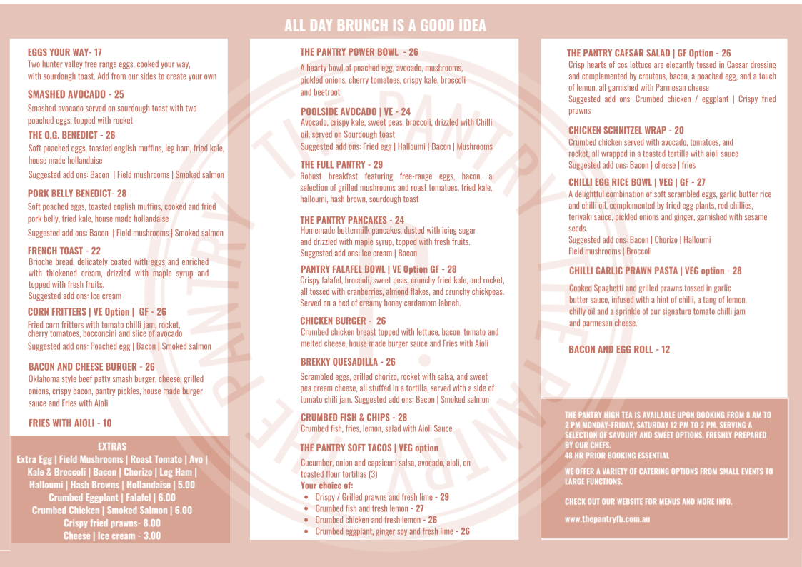 Menu, The Pantry Forresters Beach