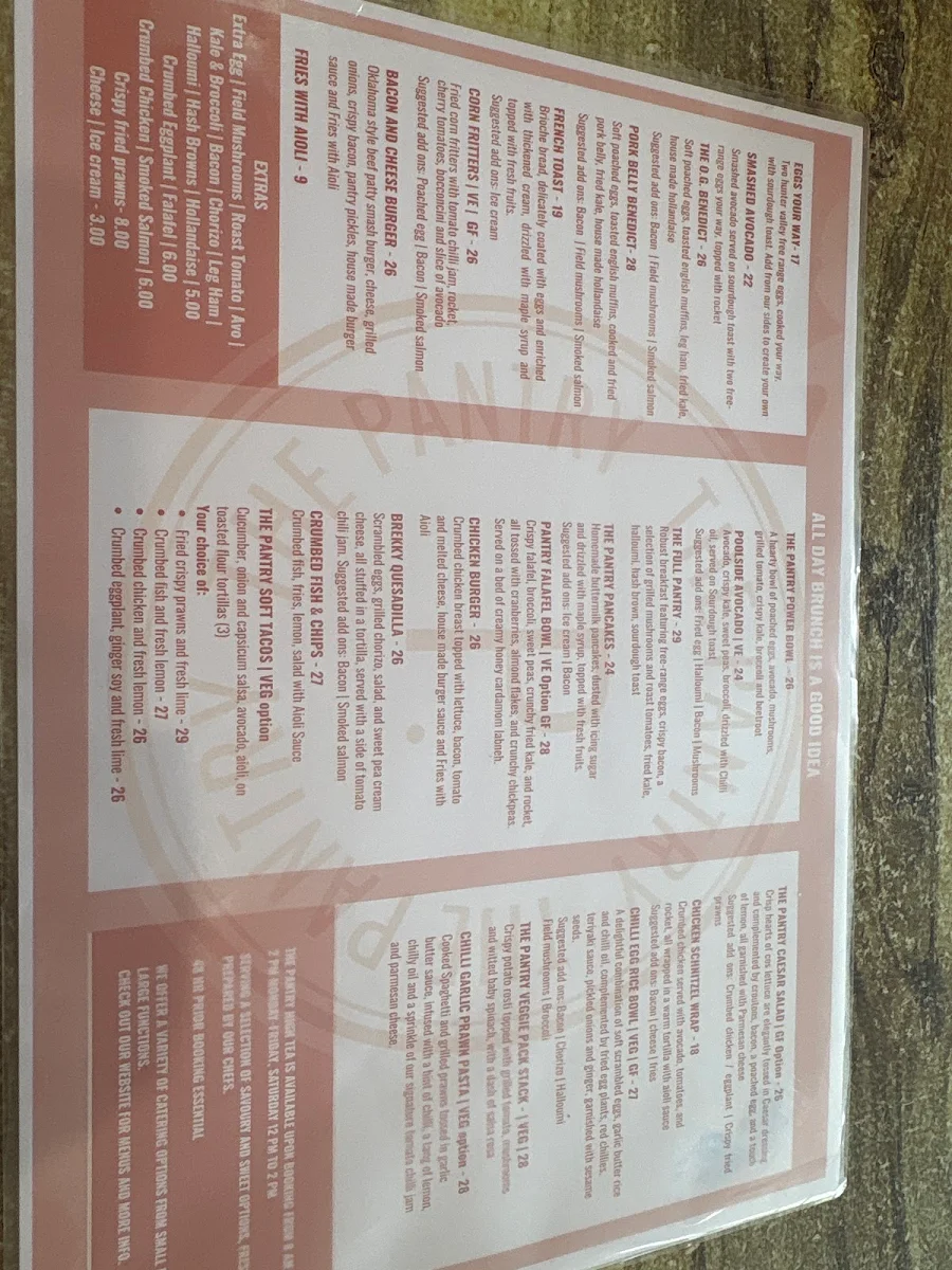 Menu, The Pantry Forresters Beach