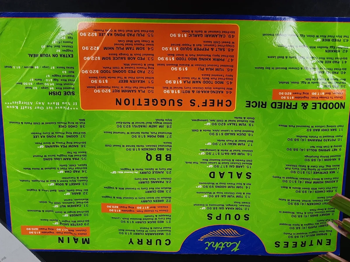 Menu, Kathi Thai Restaurant