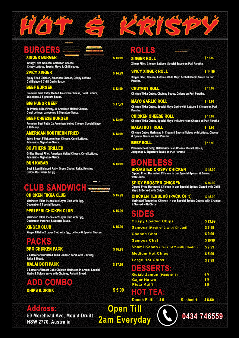 Menu, Hot & Krispy