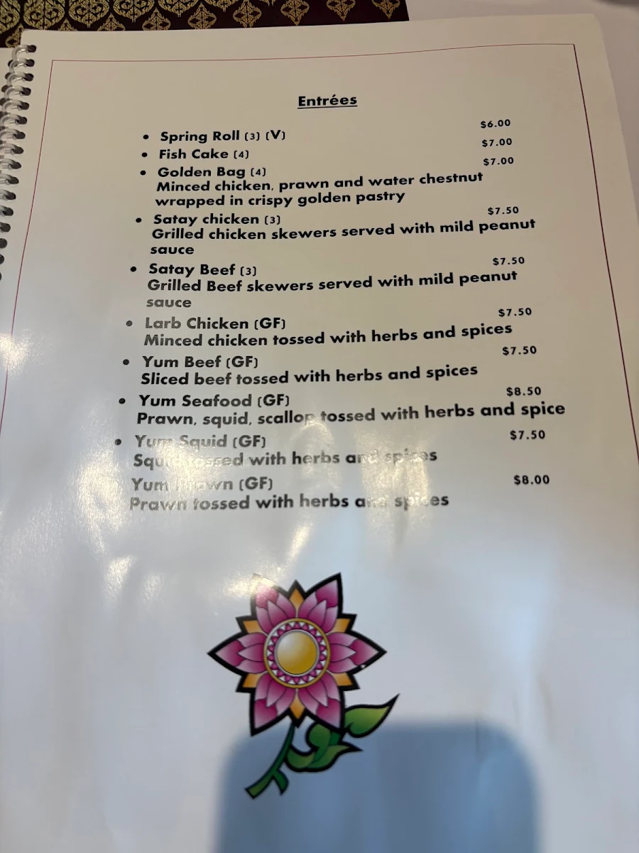 Menu, Manee Siam Thai Restaurant