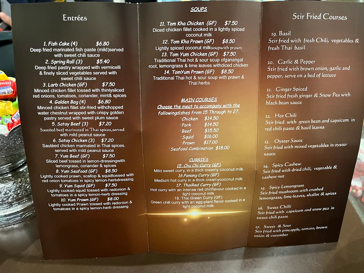 Menu, Manee Siam Thai Restaurant
