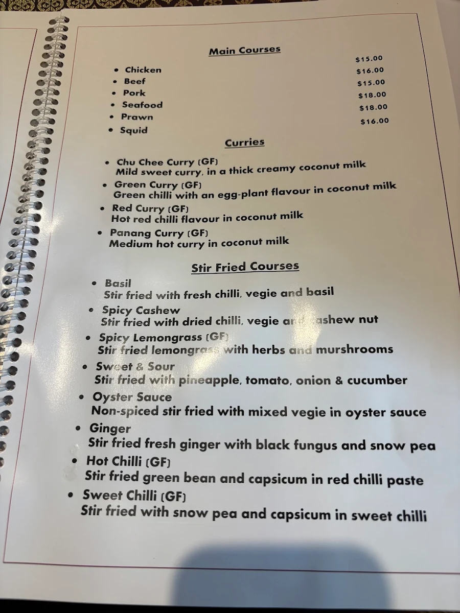 Menu, Manee Siam Thai Restaurant