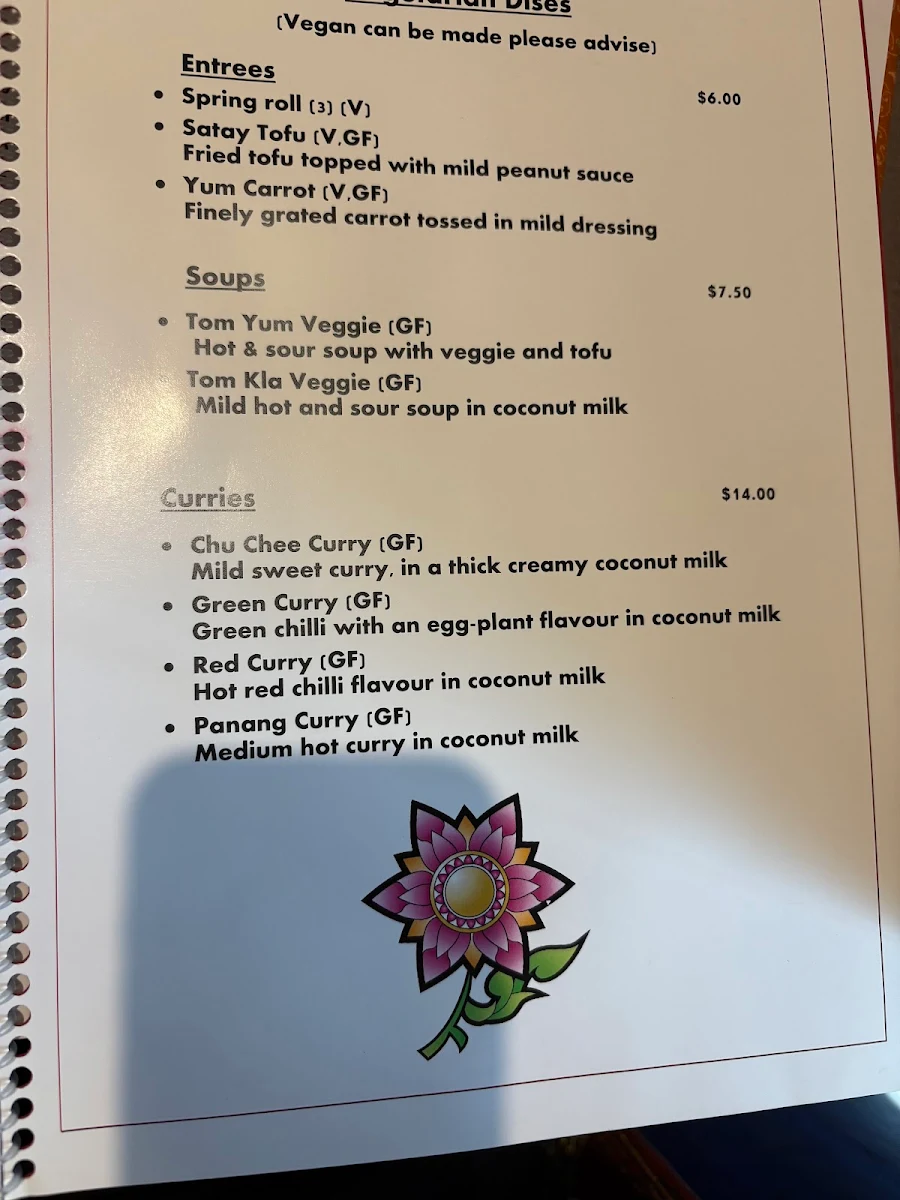 Menu, Manee Siam Thai Restaurant