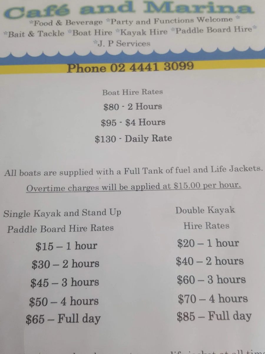 Menu, Pelican Shores Café and Marina