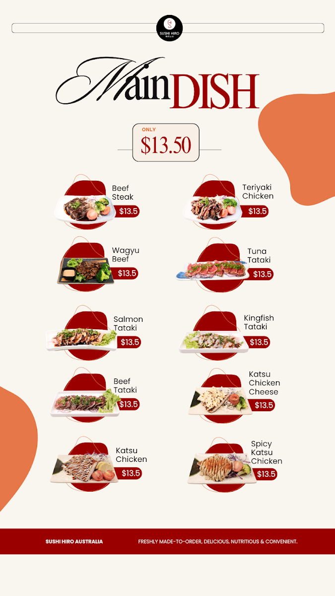 Menu, Sushi Hiro