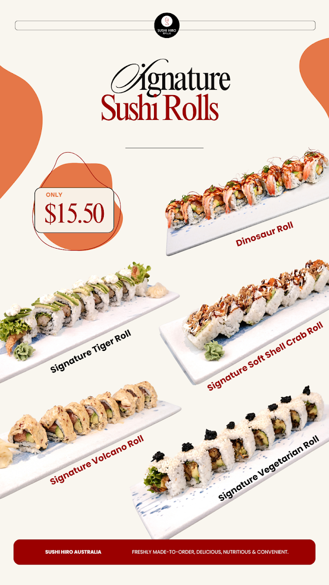 Menu, Sushi Hiro