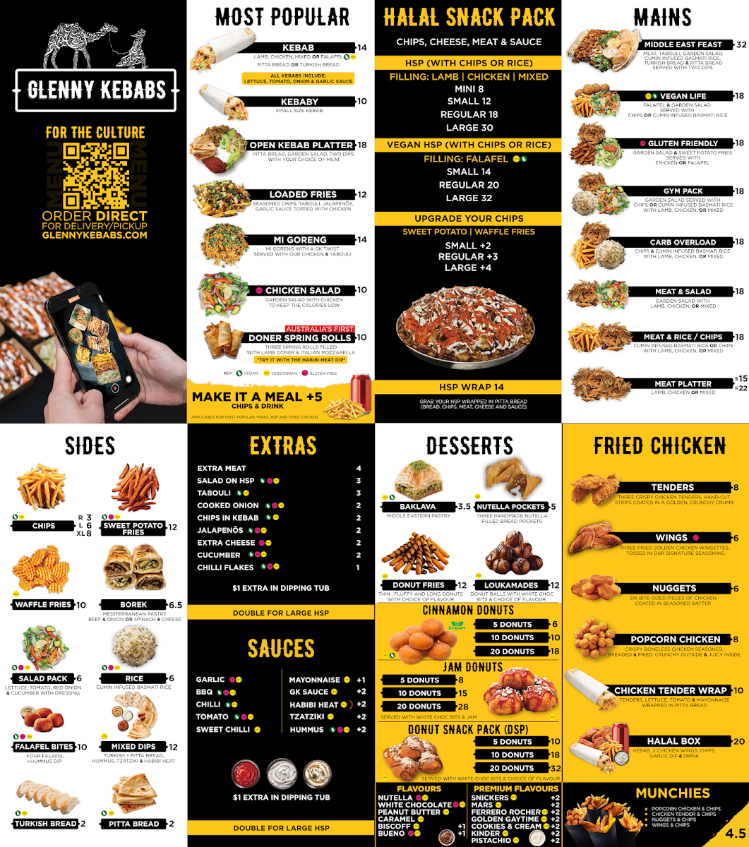 Menu, Glenny Kebabs - Mt Waverley
