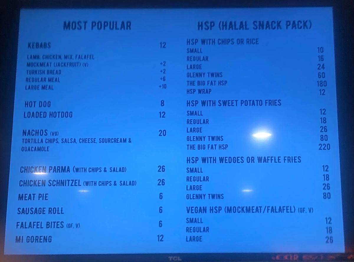 Menu, Glenny Kebabs - Mt Waverley