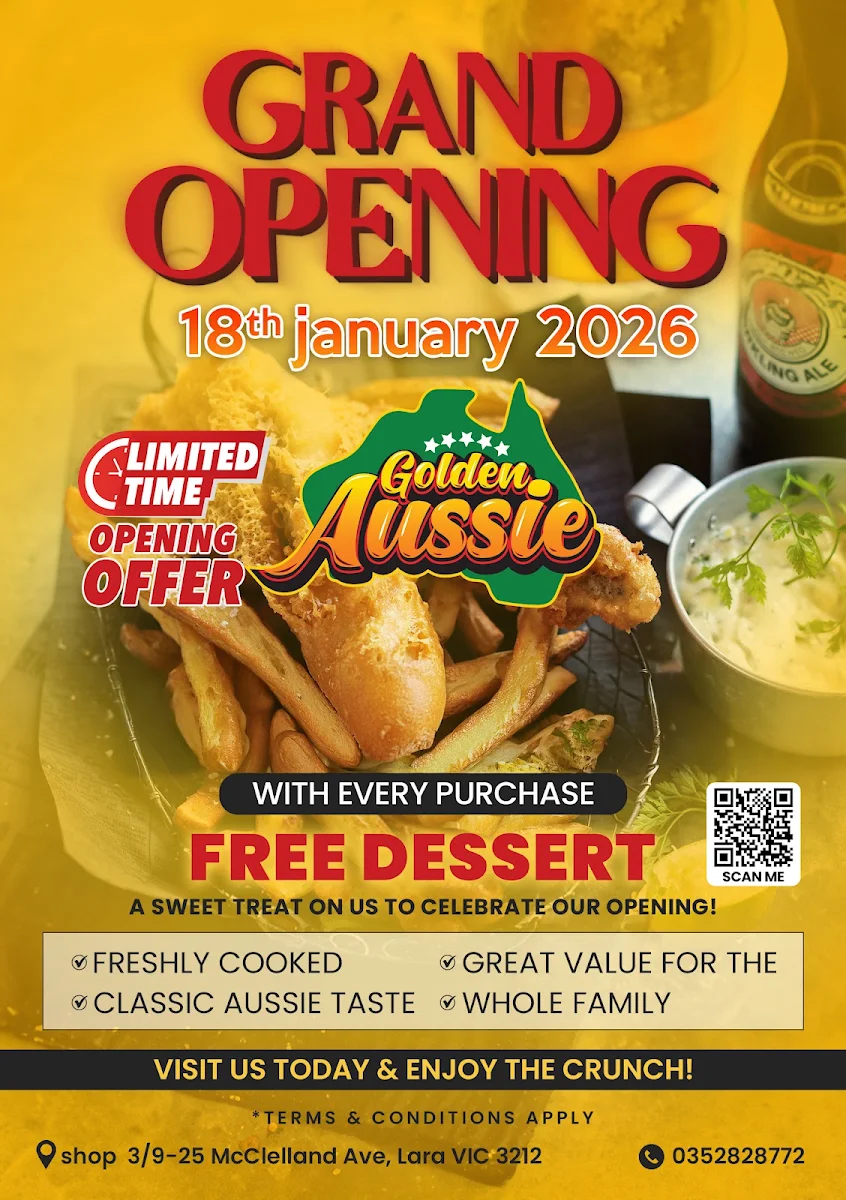 Menu, Golden Aussie Fish and Chips