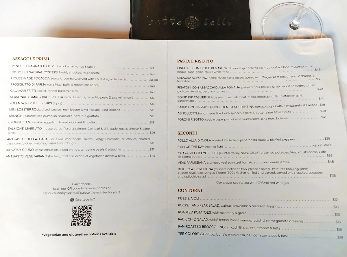 Menu, Sette Bello