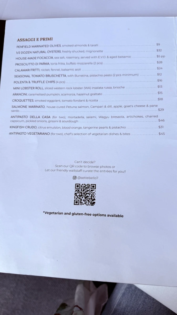 Menu, Sette Bello