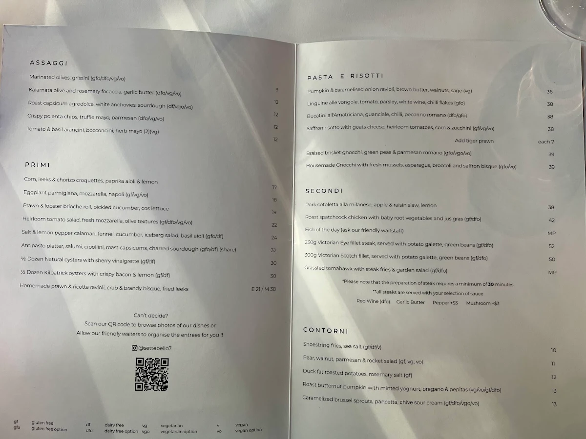 Menu, Sette Bello