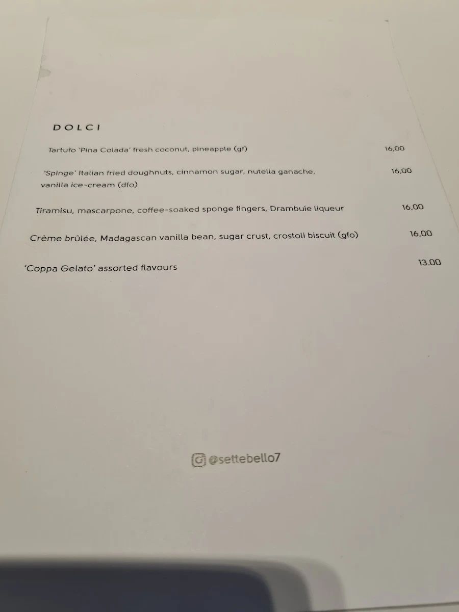 Menu, Sette Bello