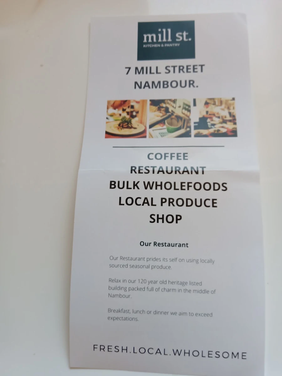 Menu, Mill St. Kitchen