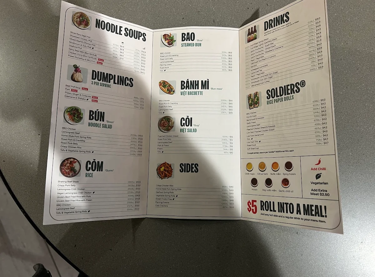 Menu, Roll'd DFO South Wharf