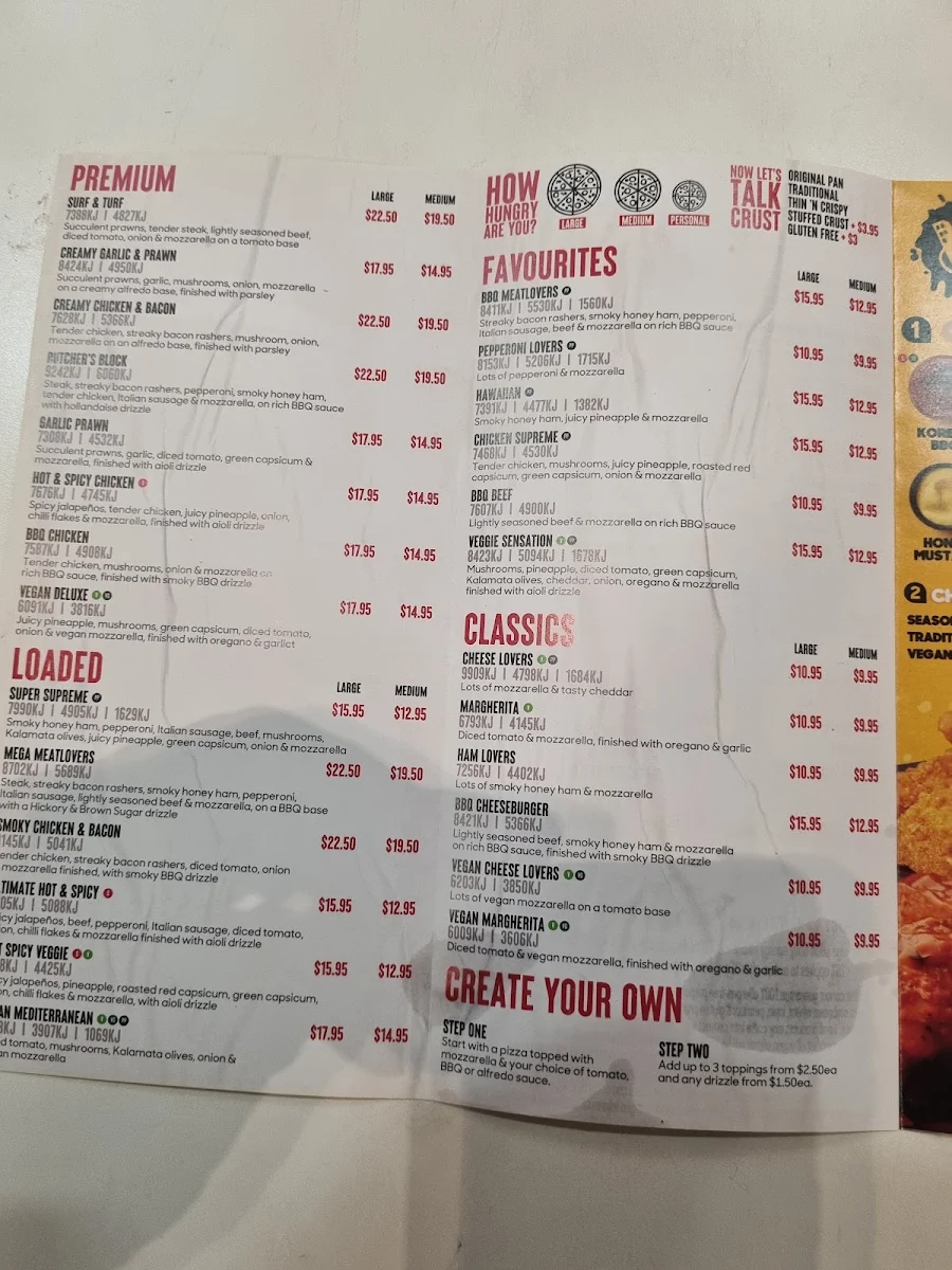 Menu, Pizza Hut Alderley