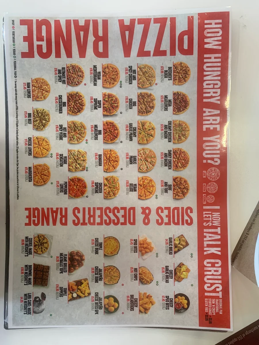 Menu, Pizza Hut Alderley