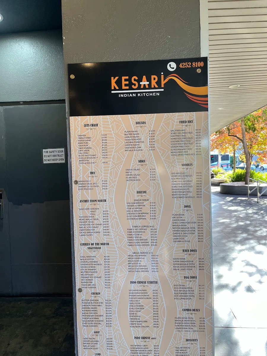 Menu, Kesari Indian Kitchen - Geelong
