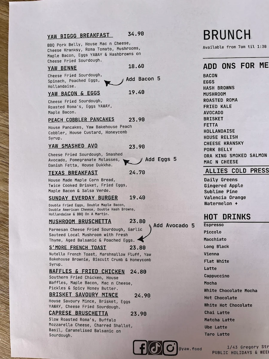 Menu, YAW